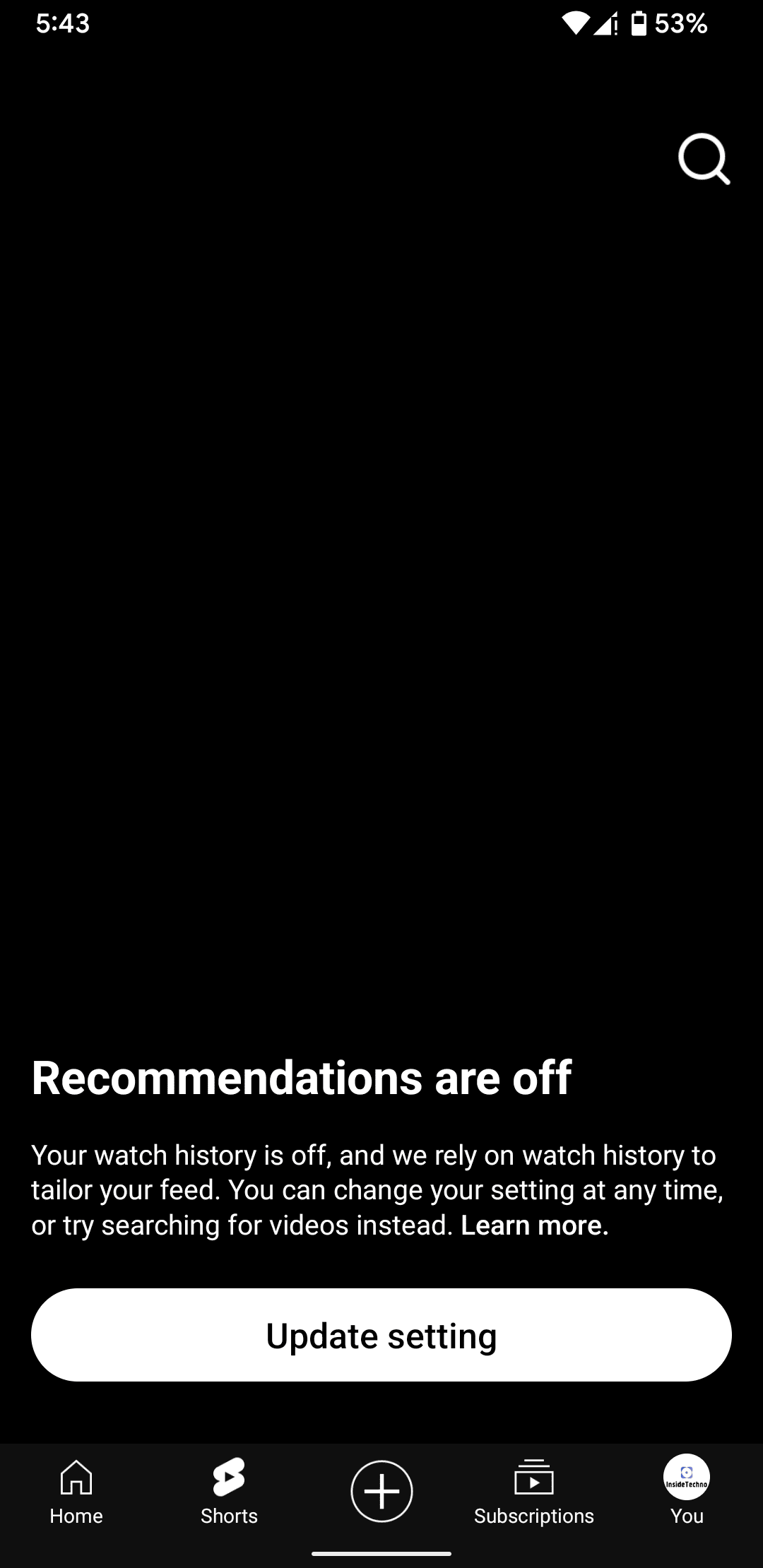 YouTube Shorts disabled on mobile app